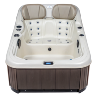 Modern beige whirlpool hot tub with two headrests isolated on transparent background png