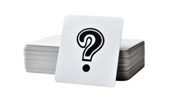 Flashcard showing question mark leaning on stack of cards with transparent background png