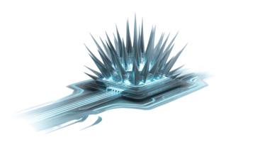 Futuristic metallic structure with spikes emitting light on transparent background png
