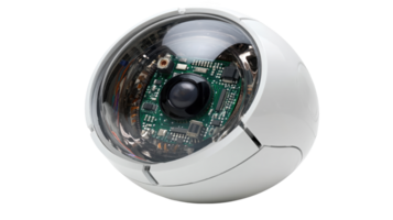 Neuromorphic vision sensor showing electronic components and lens on transparent background png
