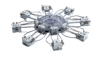 Futuristic sensors and circuitry forming an intricate network on transparent background png