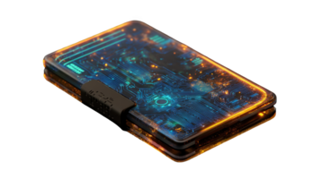 Futuristic transparent device showing complex circuitry on transparent background png