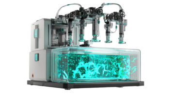 Sophisticated deep sea sampling device analyzing glowing cyanobacteria with transparent background png