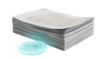 Stack of invoices with futuristic loading circle on transparent background png