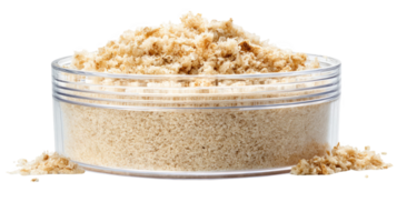 Transparent container overflowing with breadcrumbs on transparent background png