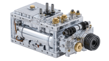 Hydrogen fuel cell system showing its complex internal components on transparent background png