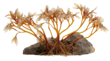 Cluster of kelp holdfasts anchoring firmly to rock on transparent background png