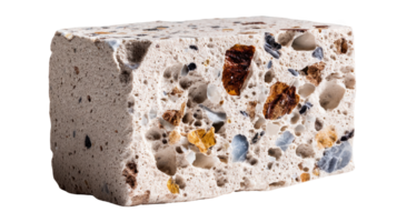 Lunar regolith brick showing porous structure and mineral inclusions on transparent background png