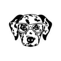 Portrait of Dalmatian dog with glasses, black and white flat style. vector