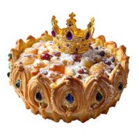 Cake topped with a crown on transparent background png