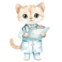 Cat doctor with clipboard on transparent background png