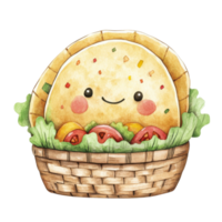 A cute taco in a basket on transparent background png