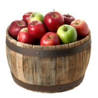 Apples in a wooden barrel on transparent background png