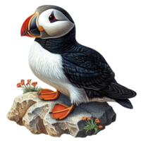 A puffin on the rocks on transparent background png