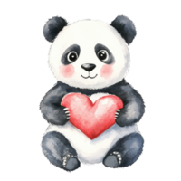 Panda holding red heart on transparent background png