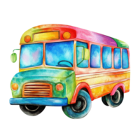 Watercolor painted bus on transparent background png