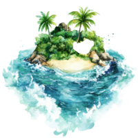 Island with ocean waves on transparent background png