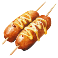 Two corn dogs with sauce on transparent background png