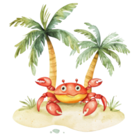 Crab on island with palms on transparent background png