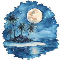 Island night with palms on transparent background png