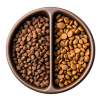 Dog food in split bowl on transparent background png