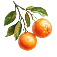 Two oranges on a branch on transparent background png