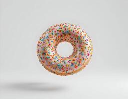 Donut with Sprinkles Floating on a Clean White Background photo