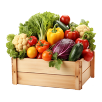 Fresh vegetables in crate on wooden table background great for food photography png