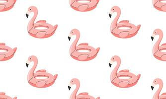 Seamless pattern with flamingo floats on water. Inflatable swimming ring. Cute summer beach background. Summer holiday in pool or sea. Flat illustration vector