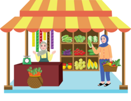 Farmer Selling Fresh Vegetables with People. Mother Monthly Lifestyle. png