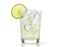 Refreshing Lime Drink with Ice Cubes on White Background photo