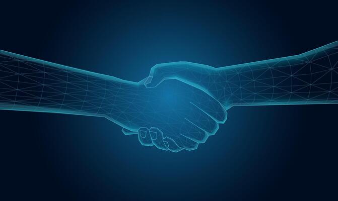 Futuristic wireframe hand, with a mesh glowing light. technology concept.