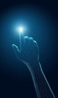Futuristic wireframe hand, with glowing light. AI, technology, or connection concept. vector