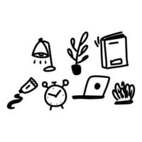 A black and white drawing of various items vector