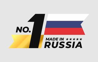 Number 1 made in Russia sign badge design. Label with Russian flag and stars symbol in the form of a gold ribbon vector