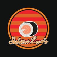 Retro sushi design, bold vintage colors, clean layout, editable text. Perfect for t-shirts, stickers, prints. Simple, stylish, trendy. vector