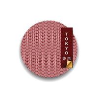 Bold red circle with traditional Japanese pattern, featuring Tokyo in English and Kanji, with shadow and curl effect. Great for tshirts, posters, or Japan themed designs. vector