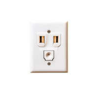 White Electrical Outlet with Two Slots and a Single Ground Hole for Wall Connection png