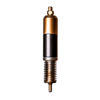 Detailed View of a closeup Spark Plug with Metallic Finish and Unique Design Features png