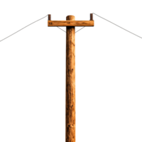 Wooden Utility Pole Standing Tall Against Clear Blue Sky with Electrical Wires png