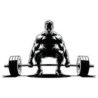 A silhouette of a man squatting with a barbell. vector