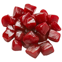 Red Gelatin Cubes in a Pile with Shiny Surface Ideal for Dessert Presentation png