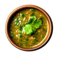 Fresh Green Smooth Soup with Herbs and Spices in a Rustic Bowl png