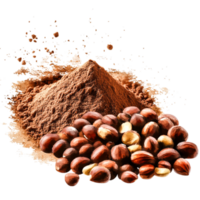 Freshly Ground Cocoa Powder and Raw Cocoa Beans on Bright Background for Culinary Use png