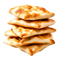 Freshly Baked Flatbreads Stacked High With Golden Brown Crust and Soft Inner Texture png
