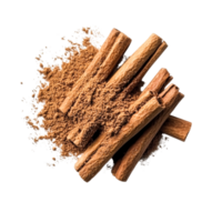 Fresh Cinnamon Sticks and Ground Cinnamon Spice Dark Background png