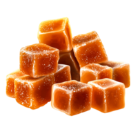 Fresh Caramel Cubes with Glaze and Sparkle White Surface png