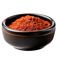 Vibrant Red Spice Blend in Elegant Black Bowl Against Simple Background png