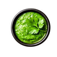 Fresh Green Herb Sauce in Bowl with Garnish for Culinary Purposes png