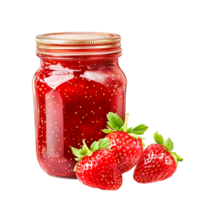 Fresh Strawberry Jam in Glass Jar with Ripe Strawberries on Rustic Wooden Background png